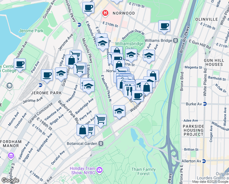 map of restaurants, bars, coffee shops, grocery stores, and more near 3061 Hull Avenue in Bronx