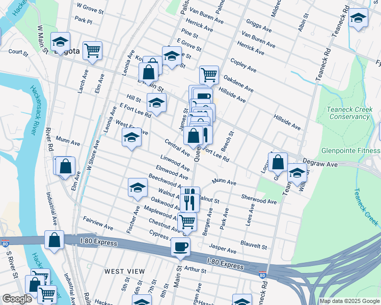 map of restaurants, bars, coffee shops, grocery stores, and more near 210 Queen Anne Road in Bogota