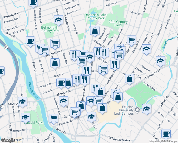 map of restaurants, bars, coffee shops, grocery stores, and more near 182 Lincoln Place in Garfield