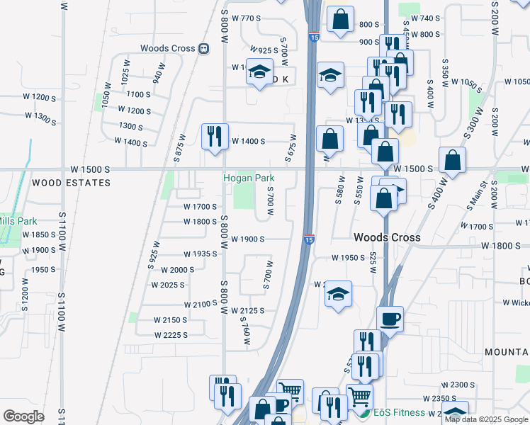 map of restaurants, bars, coffee shops, grocery stores, and more near 1682 South 700 West in Woods Cross