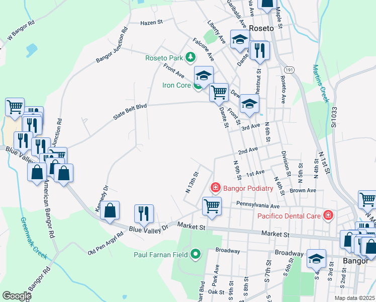 map of restaurants, bars, coffee shops, grocery stores, and more near 100 Shoup Street in Bangor