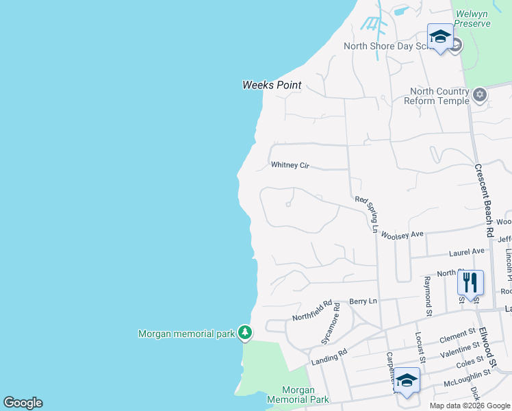 map of restaurants, bars, coffee shops, grocery stores, and more near 48 Pembroke Drive in Glen Cove