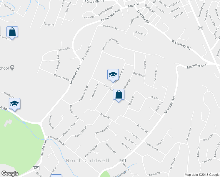 map of restaurants, bars, coffee shops, grocery stores, and more near 23 Hamilton Drive East in Caldwell