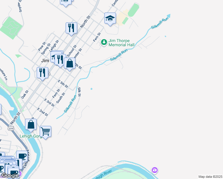 map of restaurants, bars, coffee shops, grocery stores, and more near Hill Road in Jim Thorpe