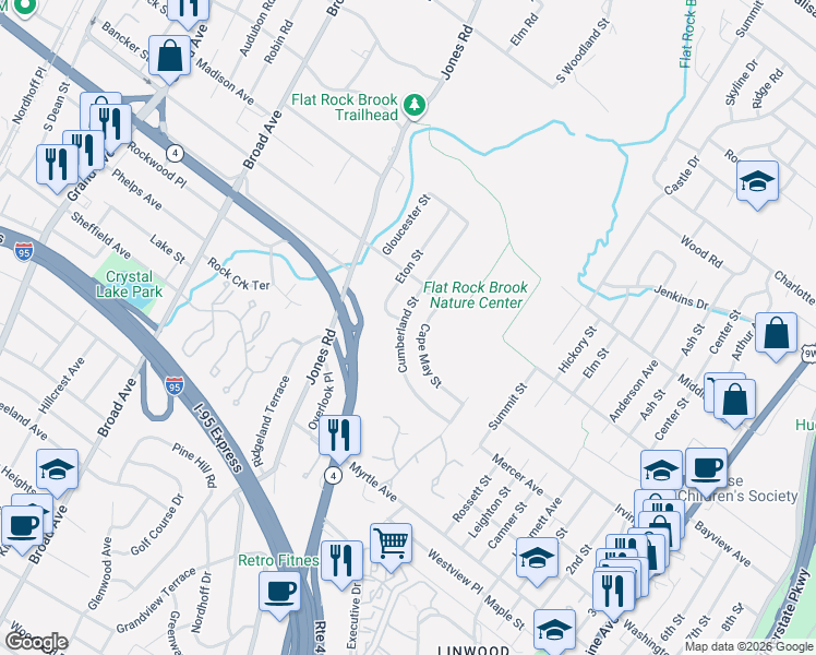 map of restaurants, bars, coffee shops, grocery stores, and more near 436 Cape May Street in Englewood