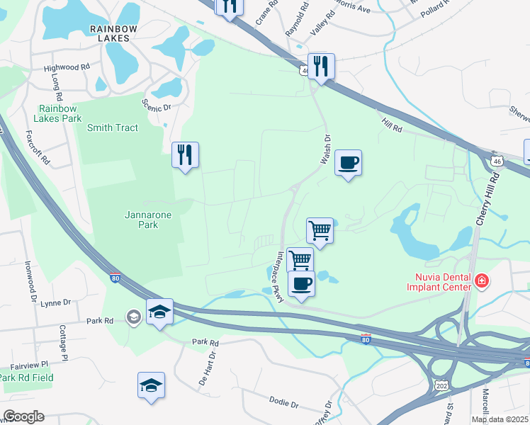 map of restaurants, bars, coffee shops, grocery stores, and more near 61 Walsh Drive in Parsippany-Troy Hills