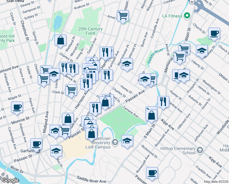 map of restaurants, bars, coffee shops, grocery stores, and more near 69 Charles Street in Lodi