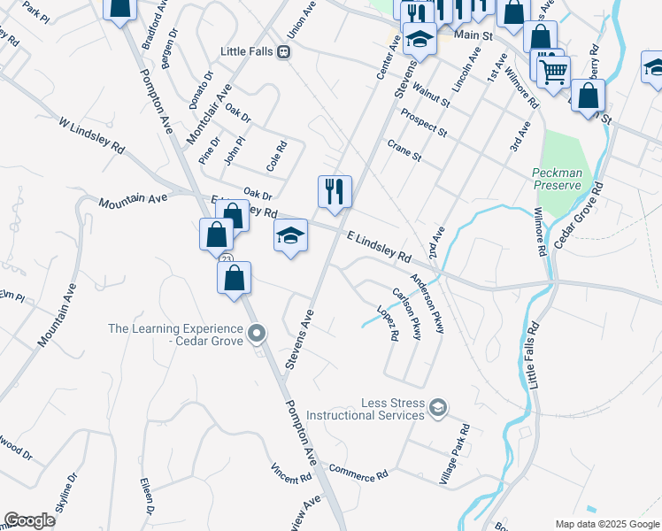 map of restaurants, bars, coffee shops, grocery stores, and more near 158 Stevens Avenue in Cedar Grove