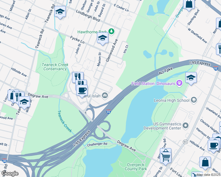 map of restaurants, bars, coffee shops, grocery stores, and more near 326 Hemlock Terrace South in Teaneck