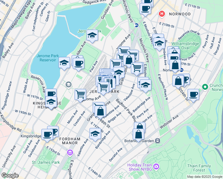 map of restaurants, bars, coffee shops, grocery stores, and more near 3053 Villa Avenue in Bronx