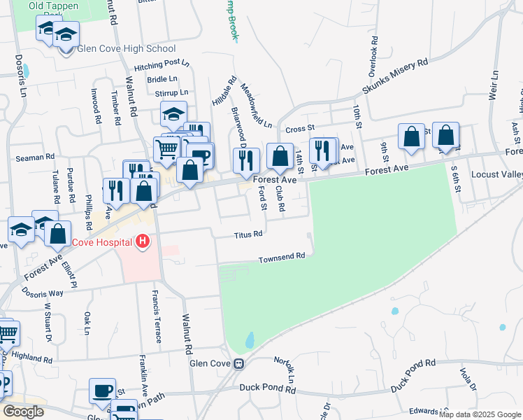 map of restaurants, bars, coffee shops, grocery stores, and more near 17 Harrison Avenue in Glen Cove