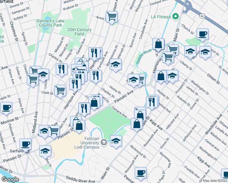 map of restaurants, bars, coffee shops, grocery stores, and more near 13 Home Place in Lodi