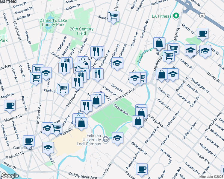 map of restaurants, bars, coffee shops, grocery stores, and more near 13 Home Place in Lodi