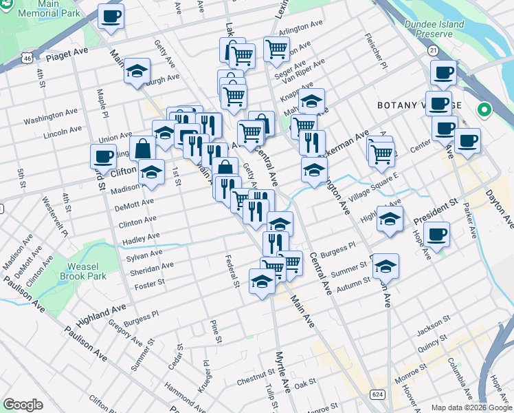 map of restaurants, bars, coffee shops, grocery stores, and more near 8 Grace Avenue in Clifton