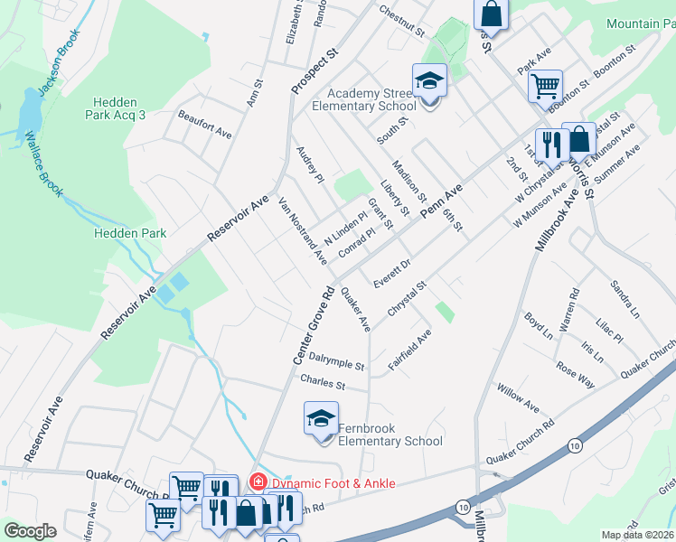 map of restaurants, bars, coffee shops, grocery stores, and more near 80 Van Nostrand Avenue in Dover