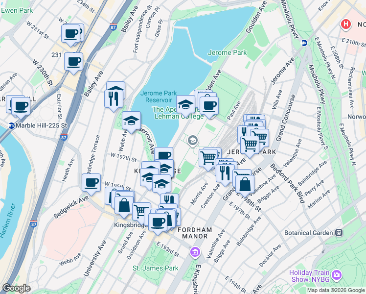 map of restaurants, bars, coffee shops, grocery stores, and more near 2900I Goulden Avenue in Bronx