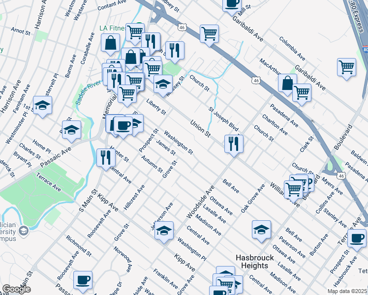 map of restaurants, bars, coffee shops, grocery stores, and more near 152 Liberty Street in Lodi
