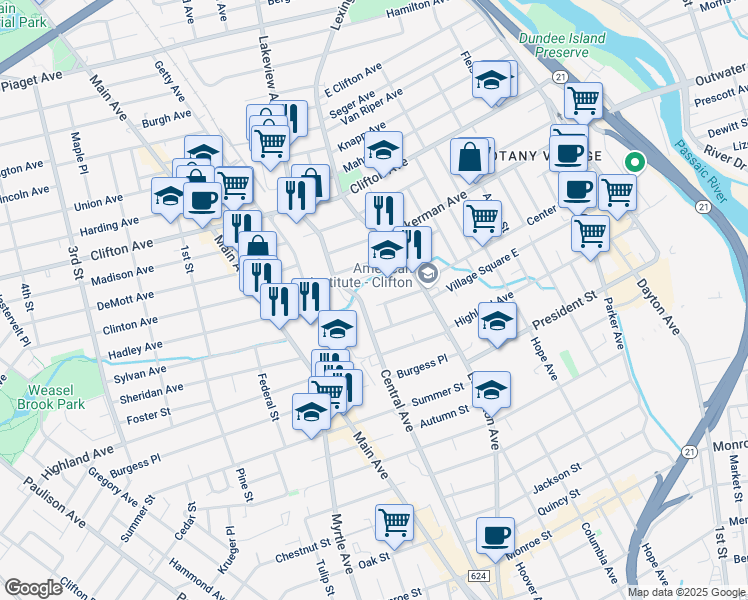 map of restaurants, bars, coffee shops, grocery stores, and more near 361 Lexington Avenue in Clifton