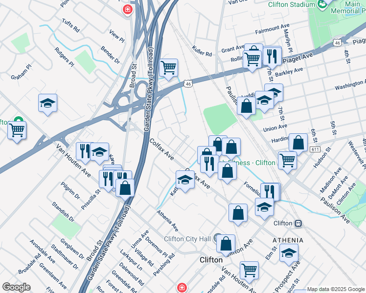 map of restaurants, bars, coffee shops, grocery stores, and more near 48 Devonshire Drive in Clifton