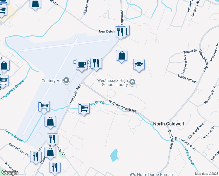 map of restaurants, bars, coffee shops, grocery stores, and more near 29 West Greenbrook Road in Fairfield