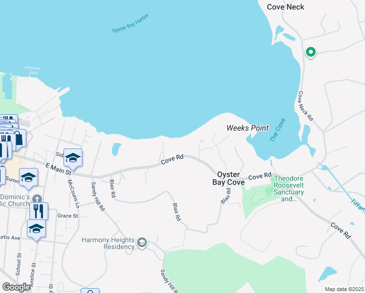 map of restaurants, bars, coffee shops, grocery stores, and more near 2 Steamboat Landing in Oyster Bay