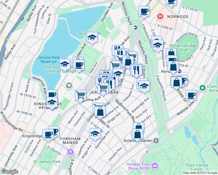 map of restaurants, bars, coffee shops, grocery stores, and more near 3053 Villa Avenue in Bronx