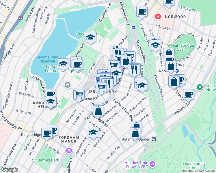 map of restaurants, bars, coffee shops, grocery stores, and more near 3053 Villa Avenue in Bronx