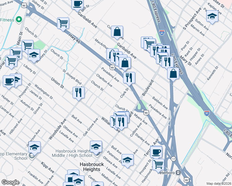 map of restaurants, bars, coffee shops, grocery stores, and more near 204 Charlton Avenue in Lodi