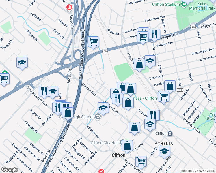 map of restaurants, bars, coffee shops, grocery stores, and more near 48 Devonshire Drive in Clifton