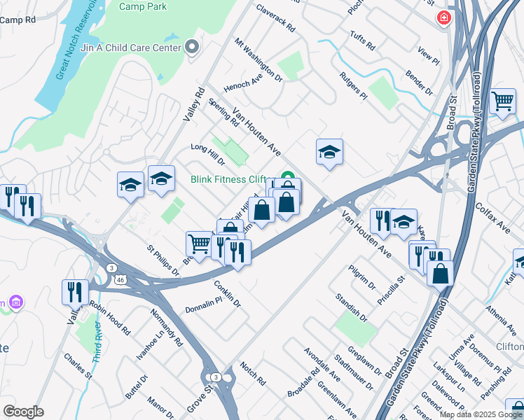 map of restaurants, bars, coffee shops, grocery stores, and more near 12 Elm Hill Road in Clifton