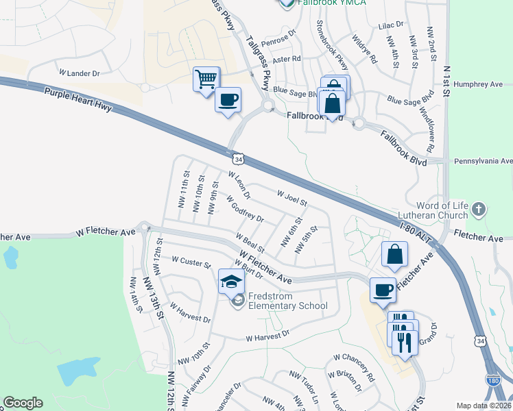 map of restaurants, bars, coffee shops, grocery stores, and more near 728 West Leon Drive in Lincoln