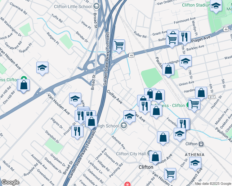 map of restaurants, bars, coffee shops, grocery stores, and more near 36 Barrister Street in Clifton