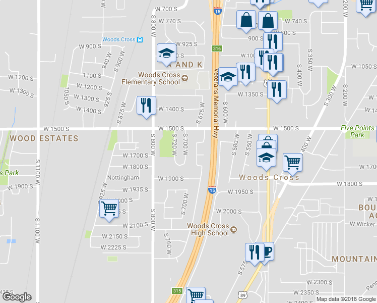 map of restaurants, bars, coffee shops, grocery stores, and more near 1619 South 700 West in Woods Cross