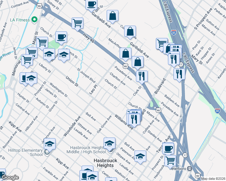 map of restaurants, bars, coffee shops, grocery stores, and more near 297 Church Street in Lodi