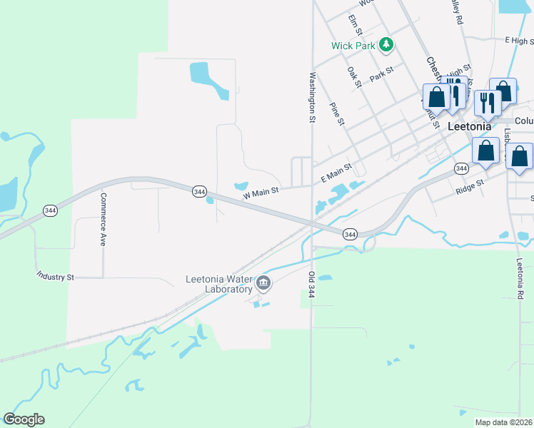 map of restaurants, bars, coffee shops, grocery stores, and more near 100 West Main Street in Leetonia