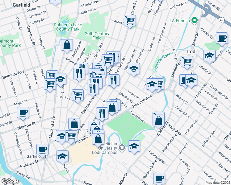 map of restaurants, bars, coffee shops, grocery stores, and more near 69 Charles Street in Lodi