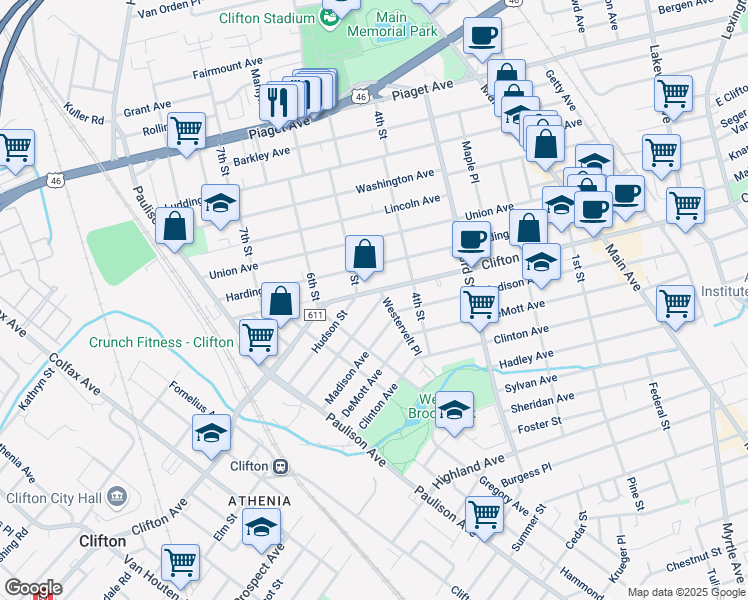 map of restaurants, bars, coffee shops, grocery stores, and more near 555 Clifton Avenue in Clifton