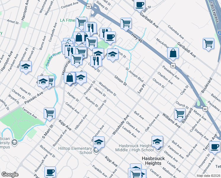 map of restaurants, bars, coffee shops, grocery stores, and more near 152 Liberty Street in Lodi