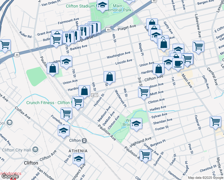map of restaurants, bars, coffee shops, grocery stores, and more near 555 Clifton Avenue in Clifton
