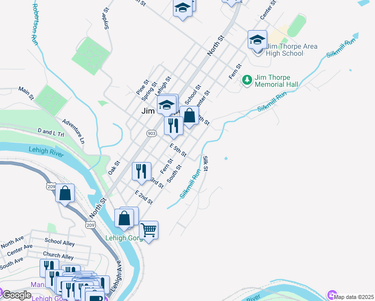 map of restaurants, bars, coffee shops, grocery stores, and more near 507 South Street in Jim Thorpe