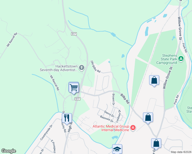 map of restaurants, bars, coffee shops, grocery stores, and more near 141 Wingate Drive in Hackettstown