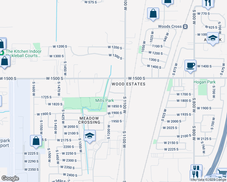 map of restaurants, bars, coffee shops, grocery stores, and more near 1174 West 1700 South in Woods Cross