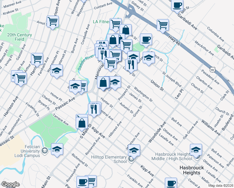 map of restaurants, bars, coffee shops, grocery stores, and more near 46 Spring Street in Lodi