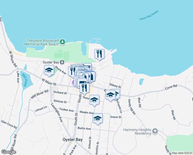 map of restaurants, bars, coffee shops, grocery stores, and more near 42 Elsie Avenue in Oyster Bay