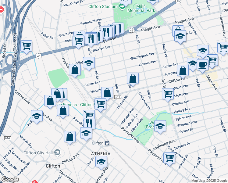 map of restaurants, bars, coffee shops, grocery stores, and more near 10 Hobart Place in Clifton