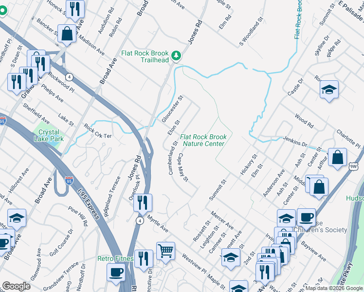 map of restaurants, bars, coffee shops, grocery stores, and more near 436 Cape May Street in Englewood