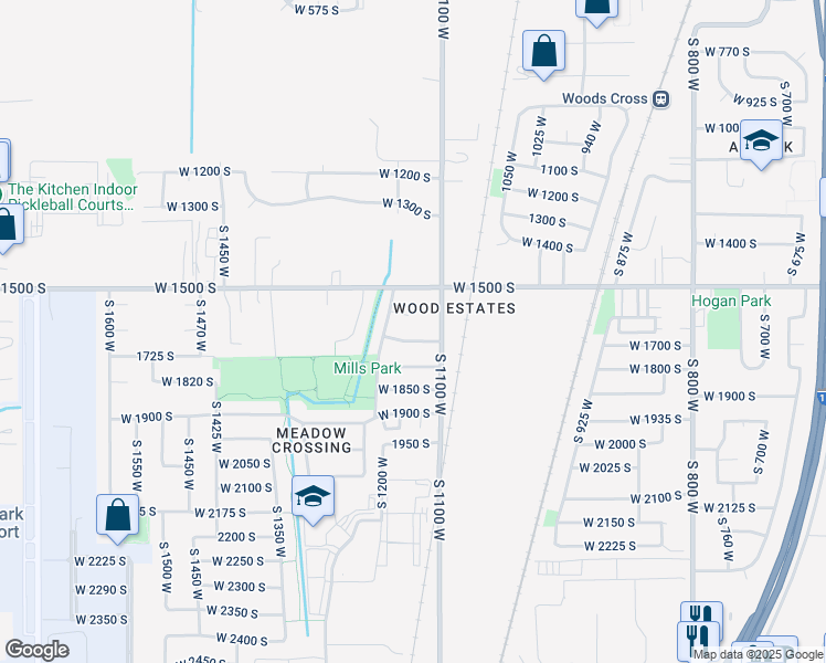 map of restaurants, bars, coffee shops, grocery stores, and more near 1174 West 1700 South in Woods Cross