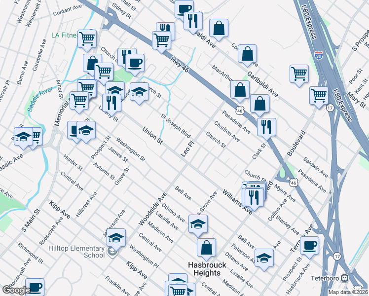map of restaurants, bars, coffee shops, grocery stores, and more near 26 Leo Place in Lodi