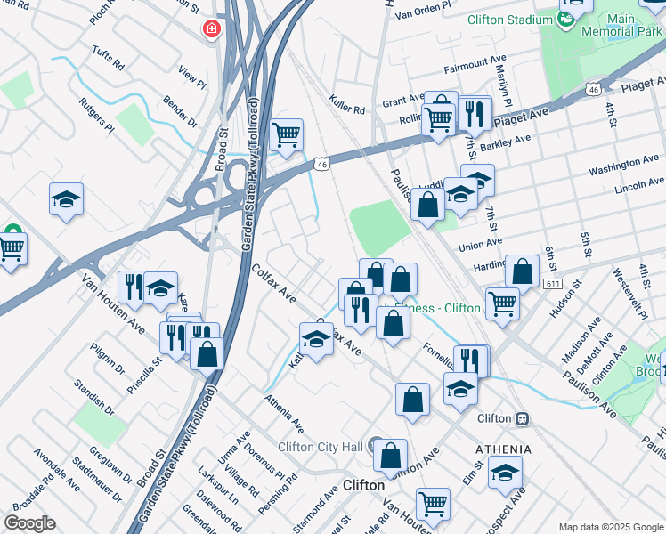 map of restaurants, bars, coffee shops, grocery stores, and more near 48 Devonshire Drive in Clifton