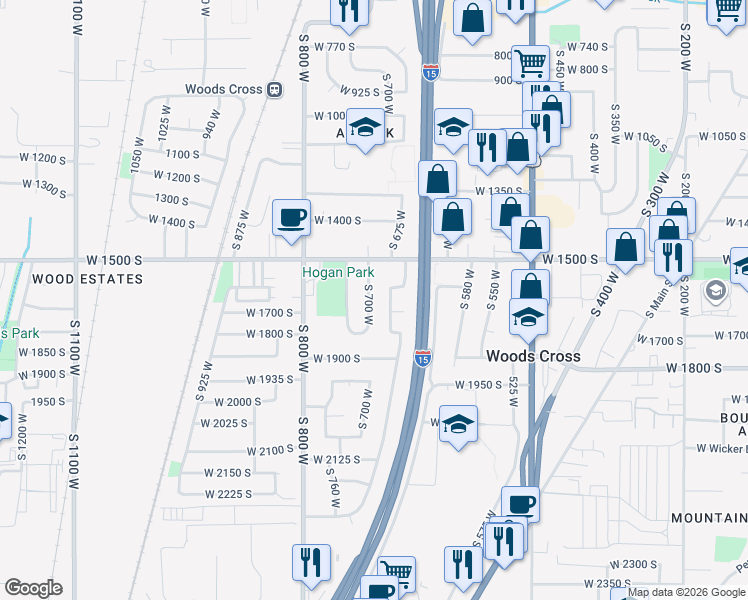 map of restaurants, bars, coffee shops, grocery stores, and more near 1619 South 700 West in Woods Cross